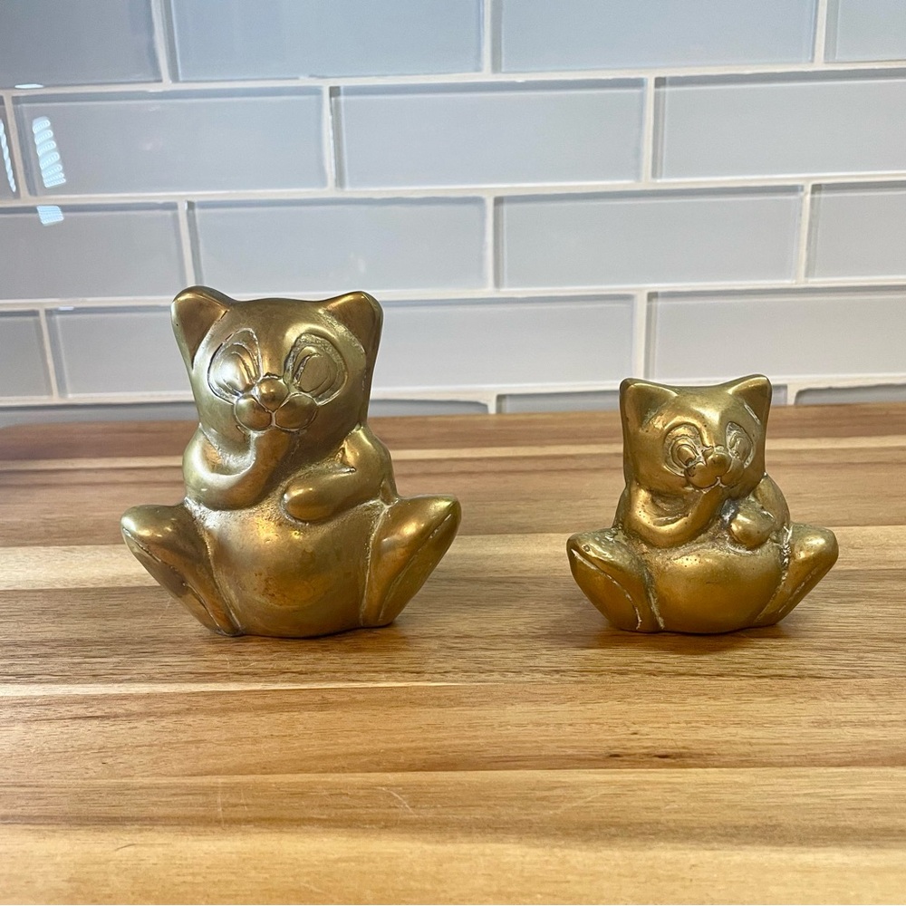 Pair of Vintage Brass Panda Bear Figurines